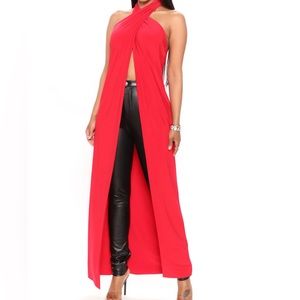 Red X Wrap Halter Top-Size Medium